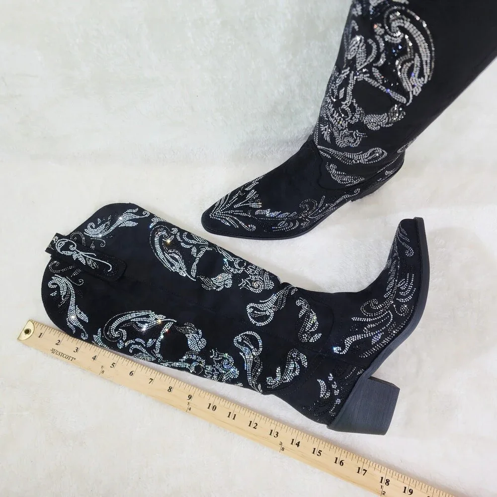 NIB MUERTO Goth Western Cowgirl Boots Sparkling Iridescent Rhinestones Skull - Picture 13 of 15